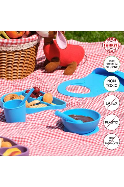 Schafer Blue Silicone Baby Feeding Set 6 Pieces - Babychefs