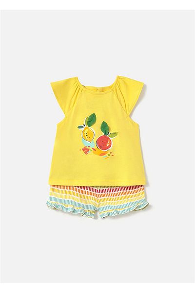 MAYORAL Yellow Baby Girl Printed T-Shirt and Shorts Set - 1233
