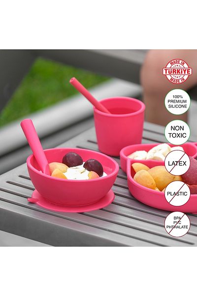 Schafer Pink Silicone Baby Feeding Set 6 Pieces - Babychefs
