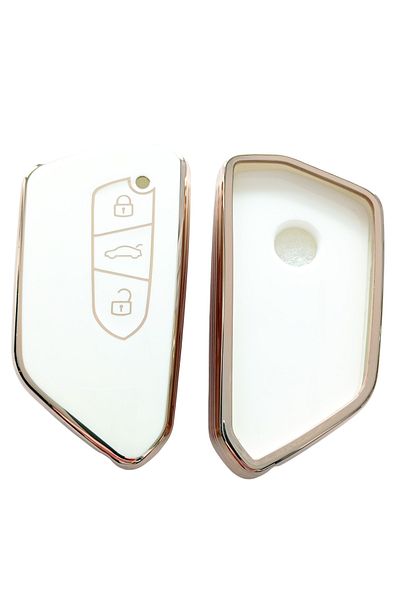 Kasey White Gold Control Keychain Compatible with Volkswagen Golf 8 Seat Cupra - Skoda Octavia