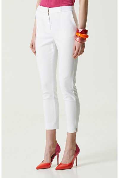 Network Beyaz Beli Lastikli Dar Paça Pantolon