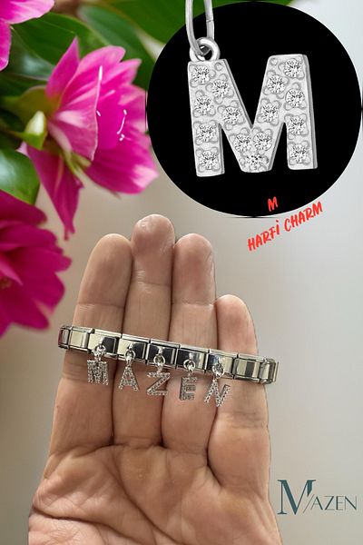 MAZEN 1 Piece m Letter Hanging Italian Bracelet Charm with Zircon Stone
