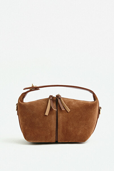 Miales Taba %100 Hakiki Süet Deri Fermuarlı Kapama Ve Uzun Askı Detaylı Kadın...