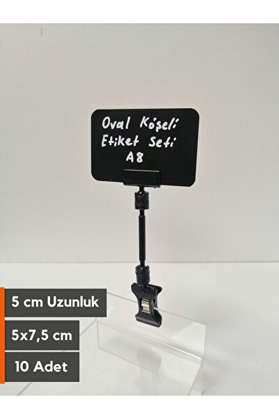 Şeffaf Etiket Silinebilir A8 Oval Siyah Etiket ve Mandallı Etiket Tutucu 5 cm...