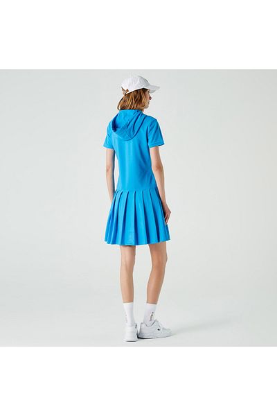 Lacoste Women's Loose Fit Short Sleeve Hooded Zipper Blue Dress