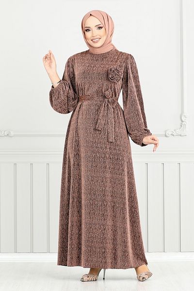 ModaMerve Βραδινό φόρεμα Hijab Glittery Copper Color - 5657END900-M
