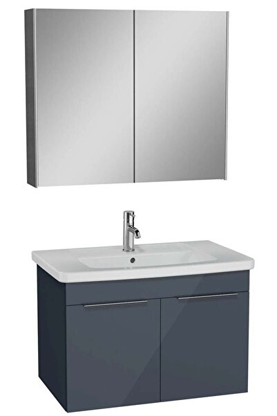 VitrA Quadrum Banyo Dolabı Seti 80 Cm, Kapaklı, Parlak Antrasit 67108