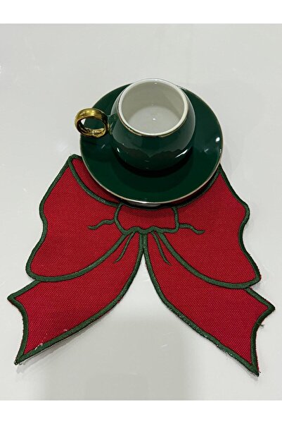 İNCİ ÇEYİZ 6 Adet Keten Kumaş Fiyonk Desen İşleme Kahve Yanı Kokteyl Peçetesi...