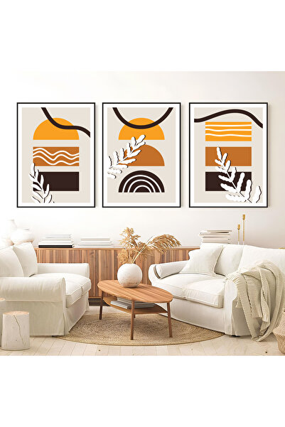 ARTCASTLE Set de 3 tablouri cu rame din lemn Echilibrul tonurilor calde