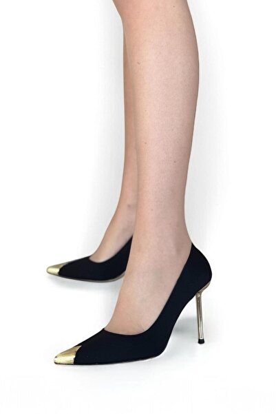 Melissa Boutique حذاء نسائي بكعب رفيع ومفصل باللون الأسود والذهبي