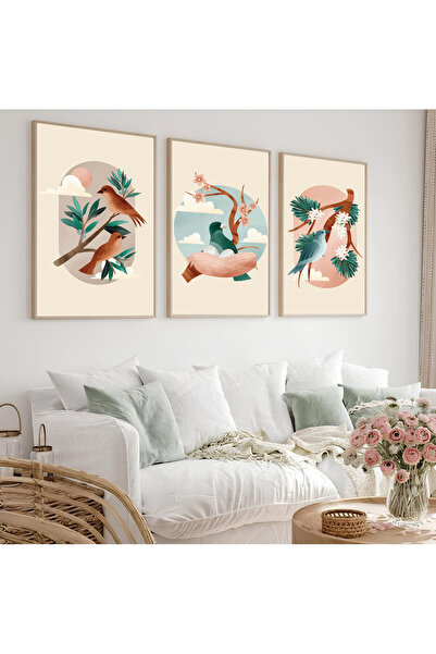 ARTCASTLE Set de 3 tablouri cu ramă din lemn Natural Life
