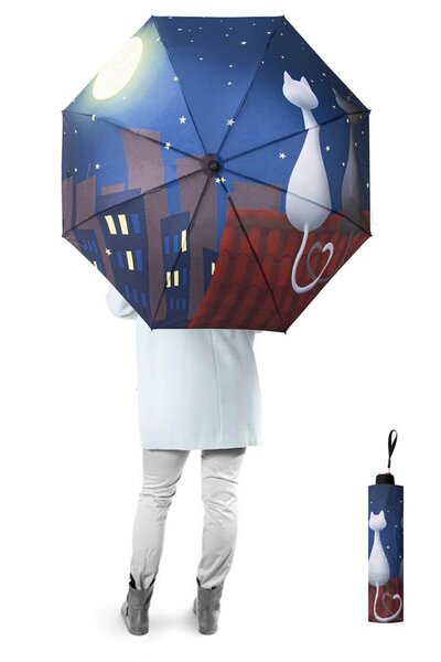 Marlux Ay Ve Kediler Yarasa Model 8 Telli Rüzgara Dayanıklı Manuel Şemsiye 38...