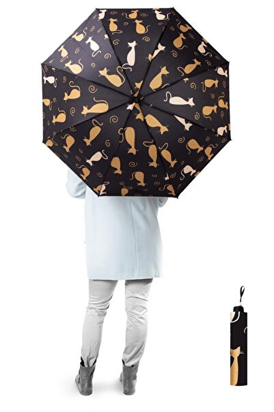 Marlux Kedi Desenli Yarasa Model 8 Telli Rüzgara Dayanıklı Manuel Şemsiye 393r01
