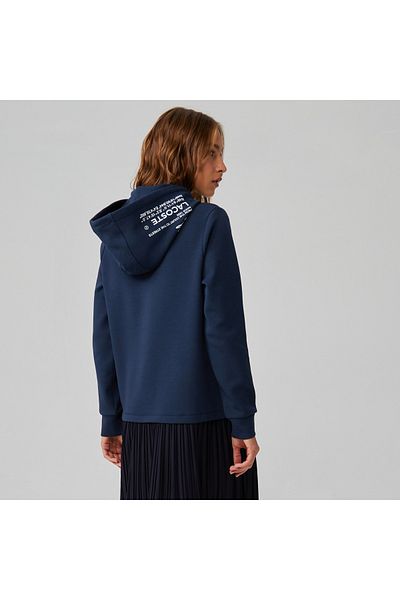 Lacoste Women's Loose Fit Long Sleeve Hooded Printed Navy Blue Dress