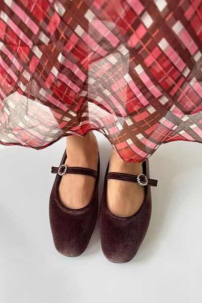 STRASWANS Berny Velvet Women's Ballerinas - Brown Color with Belt Detail