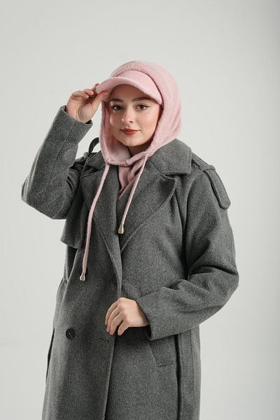 HÜRREM BONE Powder Lace up Plush Loose Cap Balaklava Neck Collar Beanie Jacquard Plain 2332_06