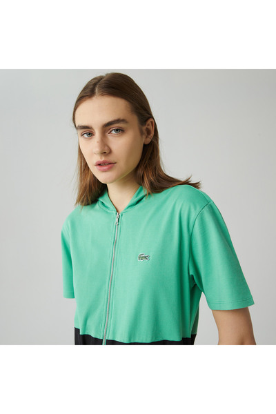 Lacoste Kadın Loose Fit Truvakar Kollu Kapüşonlu Fermuarlı Siyah Elbise