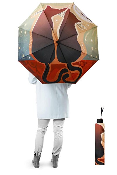 Marlux Kedi Desenli Yarasa Model 8 Telli Rüzgara Dayanıklı Manuel Şemsiye 390r01