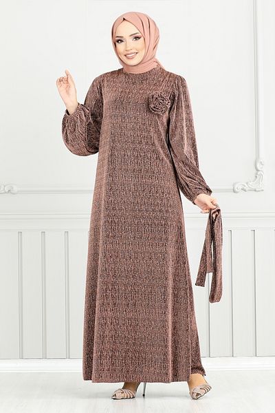 ModaMerve Βραδινό φόρεμα Hijab Glittery Copper Color - 5657END900-M