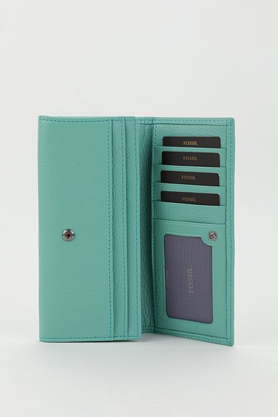 Fossil Boxed Genuine Leather Water Green Large Size Women's Hand Portfolio Card Holder Wallet