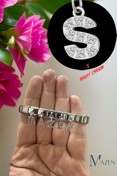 MAZEN 1 Piece Lettered Italian Bracelet Charm with Zircon Stone