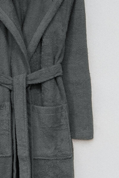 Class Kapüşonlu Bukle Bornoz Unisex Gri Ramage