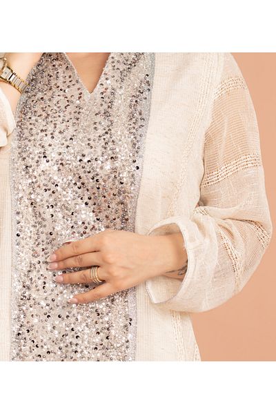 IKKXA Mandarin Collar Crystal Embroidery Jalabiya