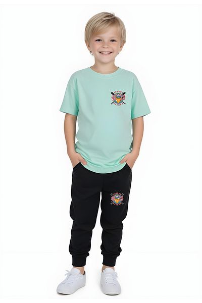 YA KO KİDS Baseball Sports Printed Boys' Short Sleeve Double Pocket Bottom-Top Suit