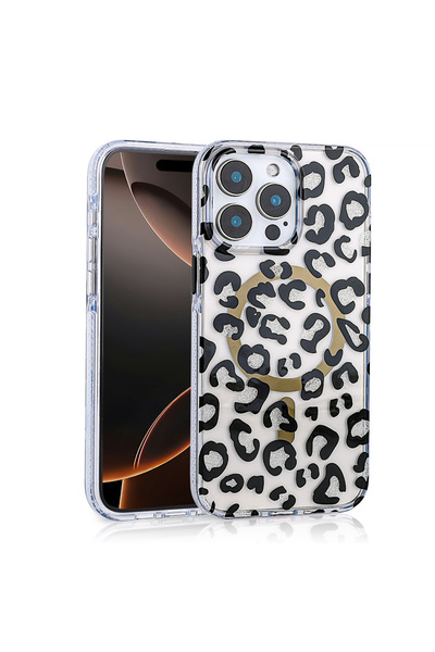 UnDePlus Apple iPhone 16 Pro Max Kılıf Leopar Desenli Magsafe Şarj Uyumlu Jago Kapak