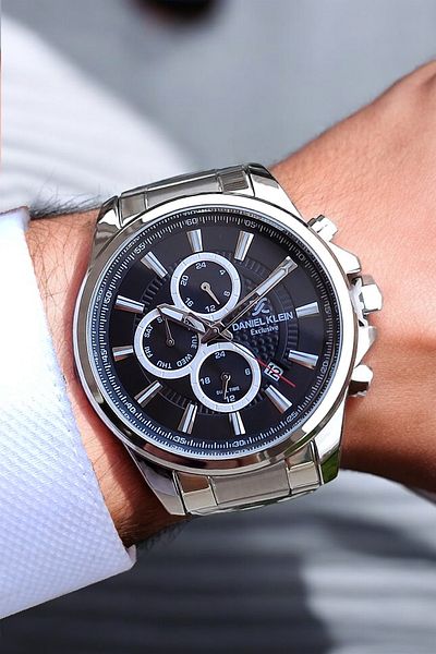 Daniel Klein Exclusive All Functions Active, Calendar, Steel Bracelet Black Dial Men's Wristwatch