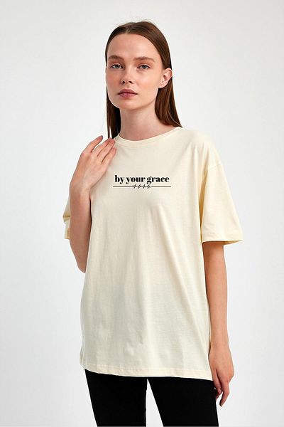 FİHA /2513-UNISEX OVERSIZED ΕΚΤΥΠΩΜΕΝΟ T-SHIRT - EKRU