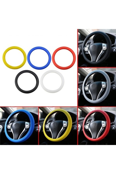 Techmaster Araç Araba Renkli Direksiyon Silikon Kılıfı Kaydırmaz Siyah