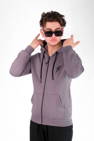 MODA 3 Thread Hooded Zippered Smoked Sweatshirt with Fleece Inside