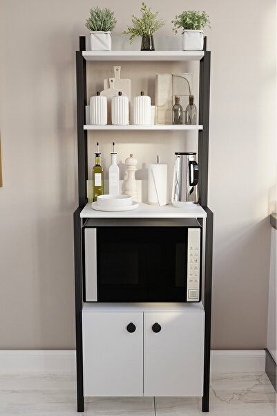 ygdecor Çok Amaçlı Dolap Mutfak Bangosu Mikrodalga Fırın Mini Fırın Dolabı 2 Kapaklı Dolap Kahve Köşesi