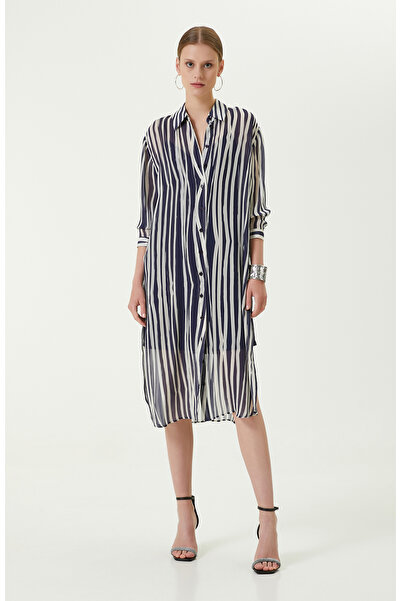 Network Kemerli Lacivert Midi Boy Elbise