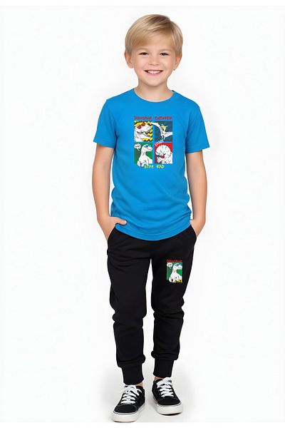 YA KO KİDS Set cu mâneci scurte pentru băiat cu imprimeu Dinosaur Explorer, cu buzunare duble