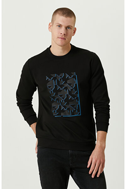 Network N-tech Siyah Bisiklet Yaka Baskılı Sweatshirt