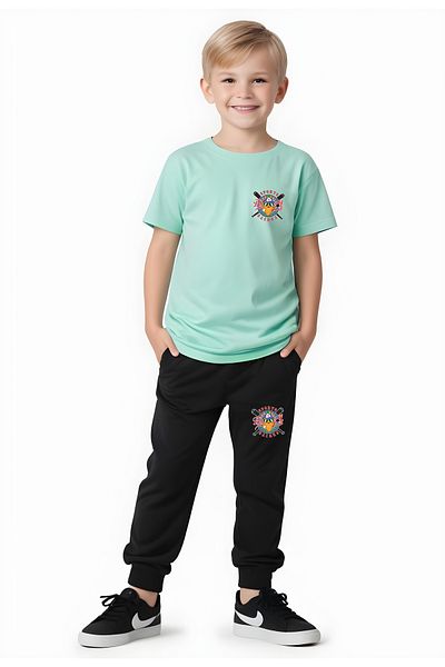 YA KO KİDS Baseball Sports Printed Boys' Short Sleeve Double Pocket Bottom-Top Suit