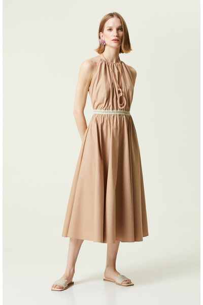 Network Bej Kolsuz Bisiklet Yaka Elbise