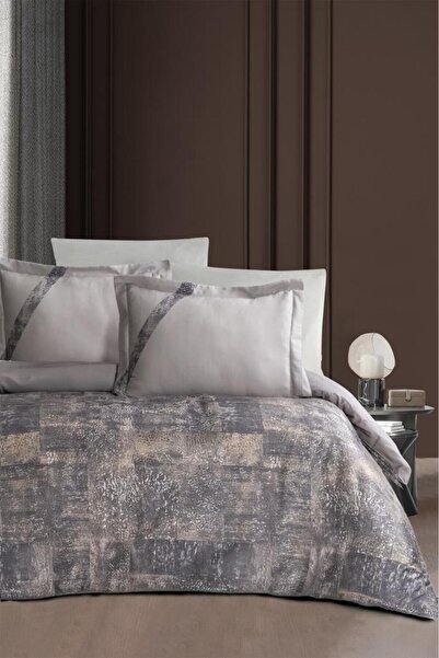 Luoca Patisca Dijital Saten Family Nevresim Takımı Bos Gri