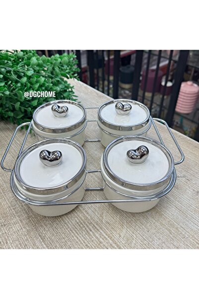 DGCHOME Felix Porselen 4 Lü Standlı Sunum Seti Gümüş