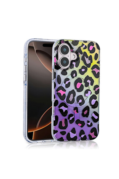 UnDePlus Apple iPhone 16 Kılıf Leopar Desenli Magsafe Şarj Uyumlu Jago Kapak