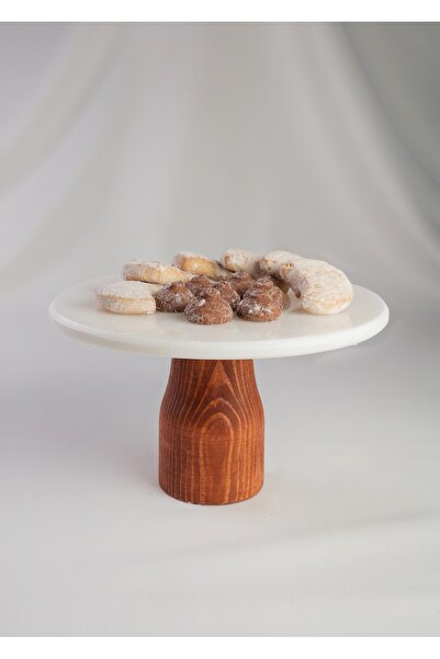 MERALP Mermer  Sunumluk, Oval  Ahşap Ayak  Pasta Sunumu, Sunum Tabağı, Servis...