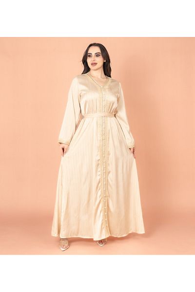 IKKXA Embellished Stripes V-neck Jalabiya