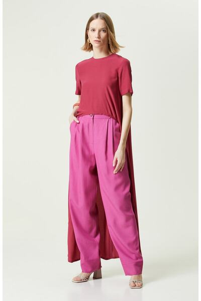 Network Vişne Rengi Kısa Kollu Bisiklet Yaka Bluz