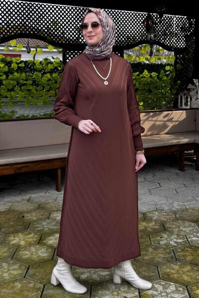 Rabia Şamlı Yağmur Triko Elbise Kahve