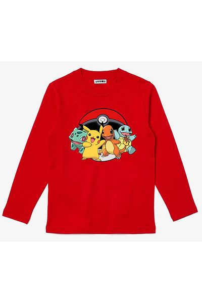 Efendioğlu Design Long Sleeve Poke Ball Pokemon Characters Printed Children's Tshirt