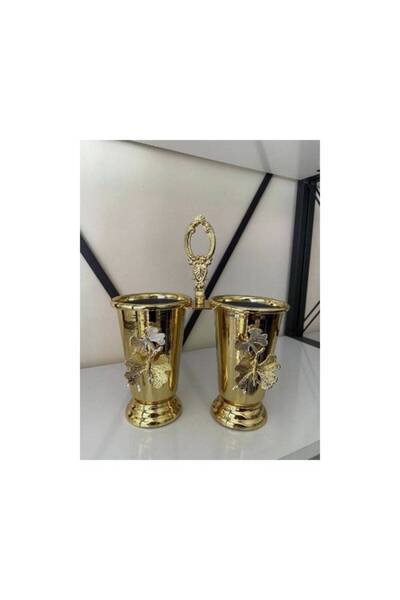 PARILTI HOME COLLECTİON Luxury Spoon Rest Gold 2-Piece Special Coated Stylish and Luxury Dowry Kitchen Dining