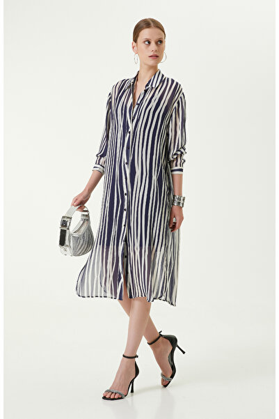 Network Kemerli Lacivert Midi Boy Elbise