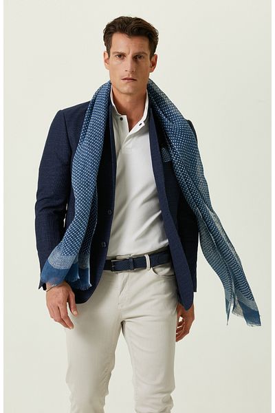 Network Blue Dotted Men's Linen Shawl